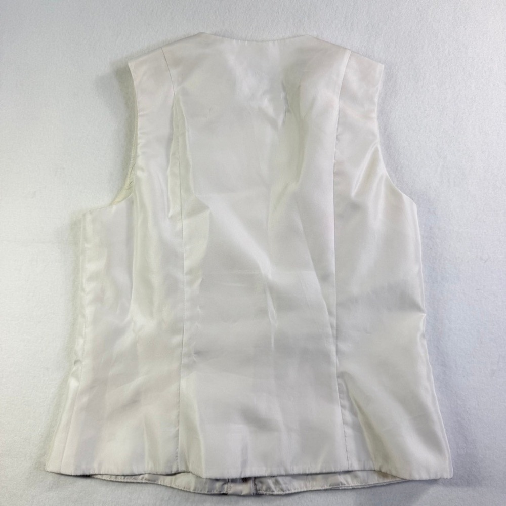 Vintage 90s White Satin Ruffle Rhinestone Tuxedo Vest M En Francais Huey - Picture 9 of 12